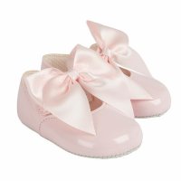 B025: Baby Girls Soft Soled Shoe with Large Bow -Pink (Shoe Sizes: 0-3)